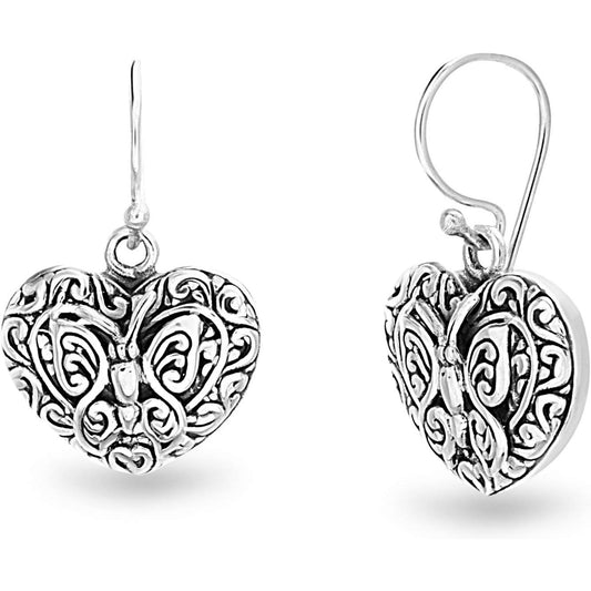 Oxidized Sterling Silver Textured Dangle French Wire Earrings for Women
