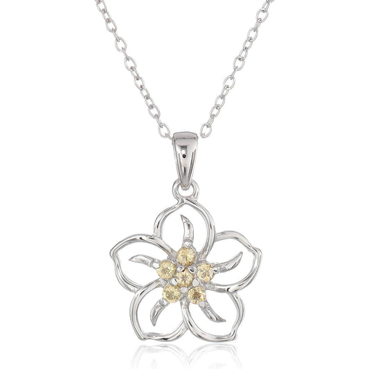Created Gemstone Birthstone Flower Pendant Necklace with Chain in Sterling Silver, 18"
