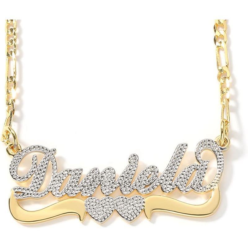 Two Tone Customized Name Necklace Personalized 18K Gold Plate Double Plated Heart Made Letter Nameplate Pendant Necklace Valentine's Jewelry Gifts for Women Men
