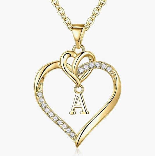 Women's Heart Initials Necklace,14K Gold Plated Heart Initials A-Z Pendant Necklace Delicate Heart Necklace Women's Jewellery Valentine's Day Gifts