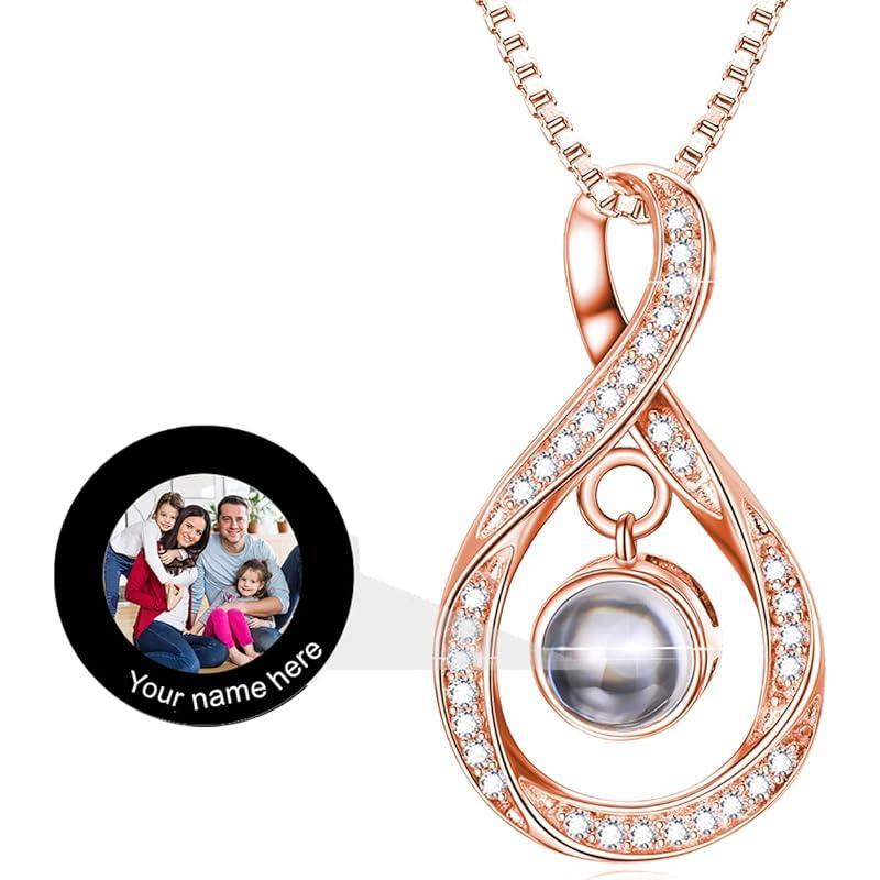925 Sterling Silver I Love You 100 Languages Necklace I Love You Forever Infinity Heart Mom Sunflower Projection Pendant Necklace for Women Mother's Day Gift