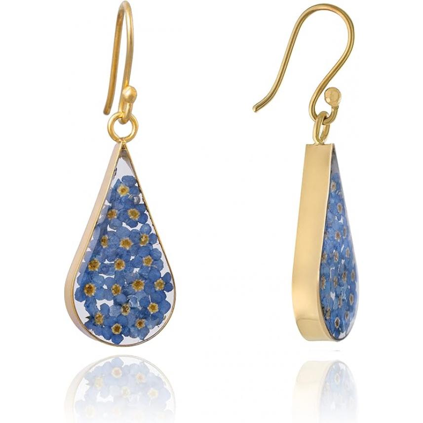 Sterling Silver Pressed Flower Teardrop Earrings