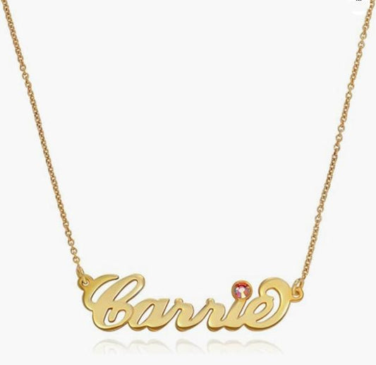 Personalized Name Necklace with Birthstone - Custom Nameplate - Gift for Her, Gold Plated Silver 925  Women - Jewelry for Christmas, Mother's Day, Birthday