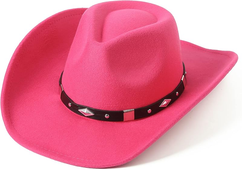 Women Men Classic Felt Wide Brim Western Cowboy Cowgirl Hat with Belt Buckle