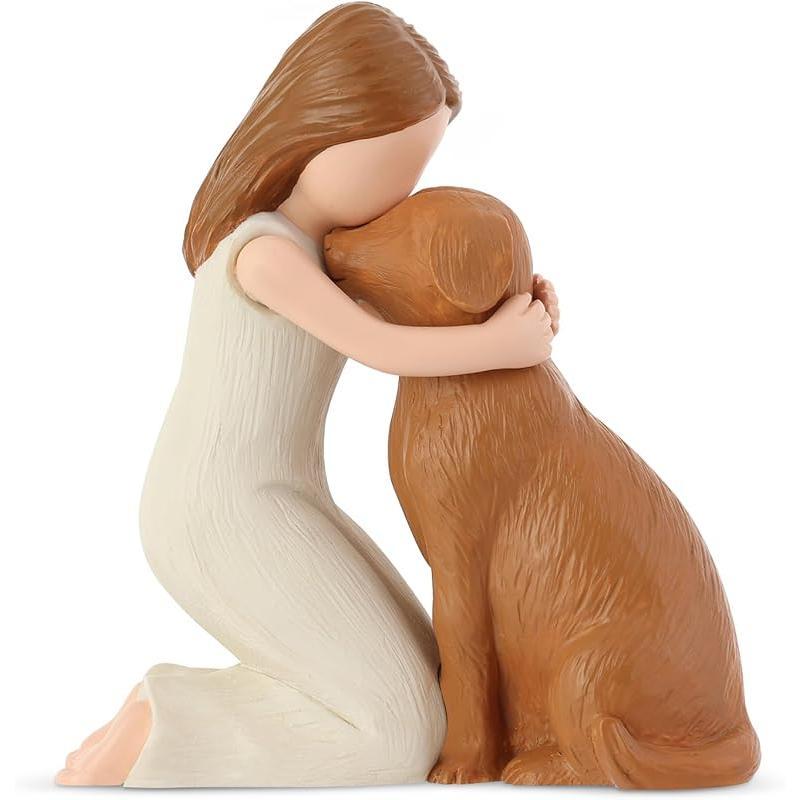 Love My Black Dog Figurines Statues, Black Dog Angel Friendship Remembrance Gifts, Sculpted Hand-Painted Figures for Dog Lovers