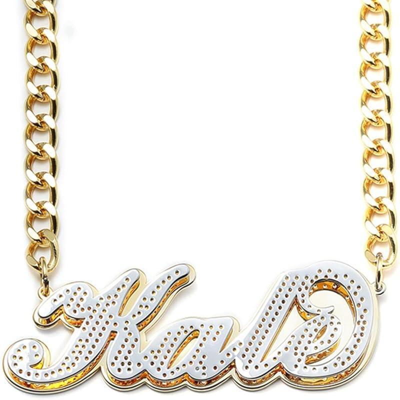 Two Tone Customized Name Necklace Personalized 18K Gold Plate Double Plated Heart Made Letter Nameplate Pendant Necklace Valentine's Jewelry Gifts for Women Men