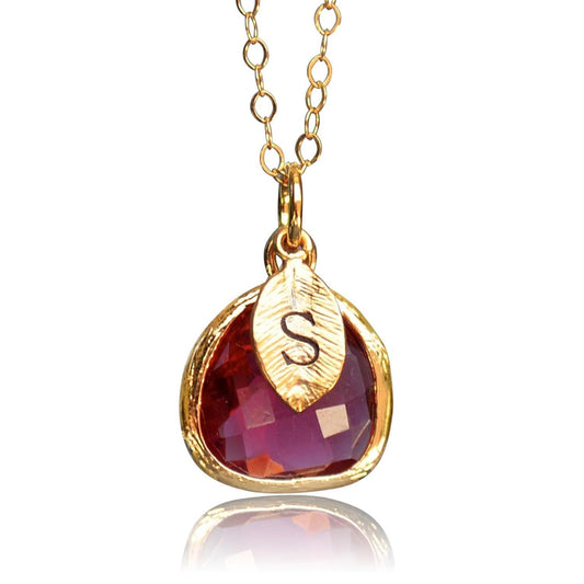 Personalized Ruby Necklace, Bridesmaid Necklace, July Birthstone Necklace, Custom Initial Necklace, Birthday Gift for Her, Ruby Jewelry