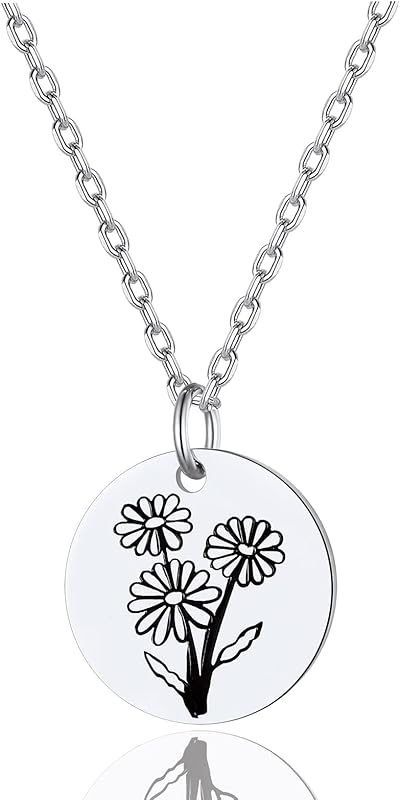Necklaces for Women with Birthstone Stainless Steel/Gold Plated/Sterling Silver Jan. to Dec. Guardian Month Floral Pendant Custom Engraved Dainty Jewelry + Gift Box