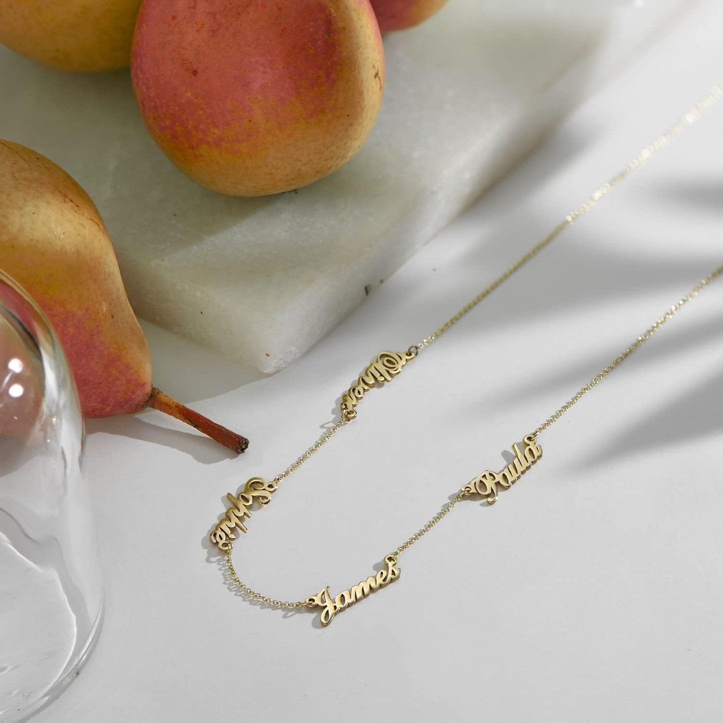 Personalized Heritage Multiple Name Necklace with Diamond Options - Up to 5 inscriptions - Dainty Gift for Her, Women - Custom Elegant Jewelry for Mother's Day