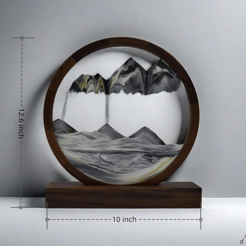 Hand Made Walnut Moving Sand Art, 360 °   Rotating Hourglass Glaciers Sandscape, Relaxing Desk Toys for Adults, Home Office Work Decor