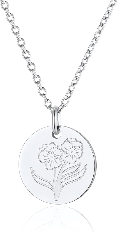 Necklaces for Women with Birthstone Stainless Steel/Gold Plated/Sterling Silver Jan. to Dec. Guardian Month Floral Pendant Custom Engraved Dainty Jewelry + Gift Box