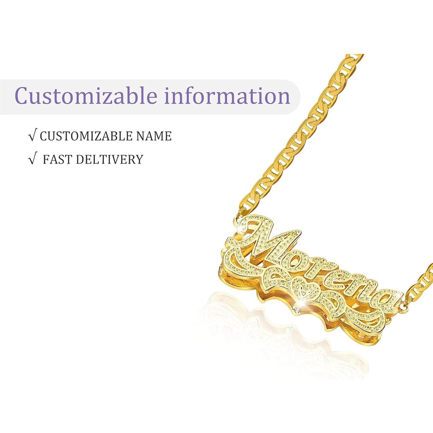 Double Plated Name Necklace Personalized Custom Nameplate Pendant Necklace Personalized Name Jewelry for Women Men Birthday Gifts