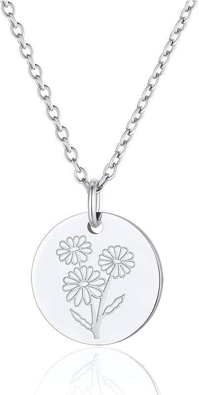 Necklaces for Women with Birthstone Stainless Steel/Gold Plated/Sterling Silver Jan. to Dec. Guardian Month Floral Pendant Custom Engraved Dainty Jewelry + Gift Box