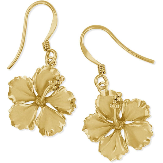 Sterling Silver 5/8 Inch Hibiscus Dangle Earrings
