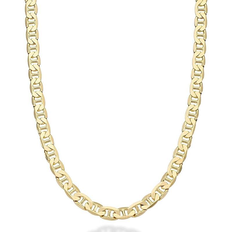 18K Gold Over Sterling Silver Italian 3mm, 4mm, 6mm Diamond-Cut Flat Mariner Link Chain Necklace for Men Women, 925 Italy