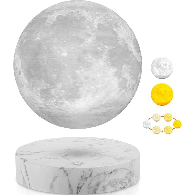 Levitating Moon Lamp,Floating and Spinning in Air Freely with 3D Printing LED Moon Lamp Has 20 Modes for Unique Gifts,Room Decor,Night Light,Office Desk Toys (Wooden Base 16 Colors)