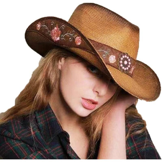 Cowboy Hats for Women, Brown Cowgirl Hats Classic Straw Western Hats for Women Music Festival Party Beach.