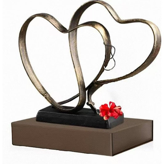 Wedding Anniversary Couples Gift - Two Hearts and Cross Iron Sculpture, Heart Decoration Gift for Her and Him, 1st to 50th or 60th Anniversary