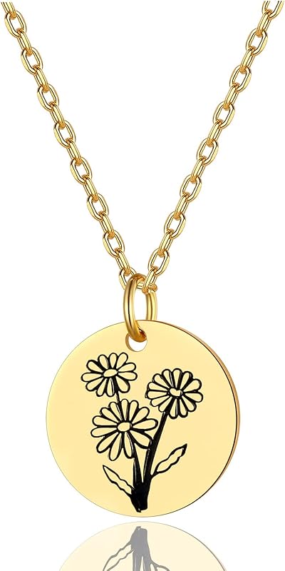 Necklaces for Women with Birthstone Stainless Steel/Gold Plated/Sterling Silver Jan. to Dec. Guardian Month Floral Pendant Custom Engraved Dainty Jewelry + Gift Box