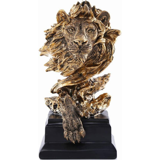 Sandstone lion-king of beasts-statue decoration home/study/living room, great collection figurines, the best gift for men, gold.
