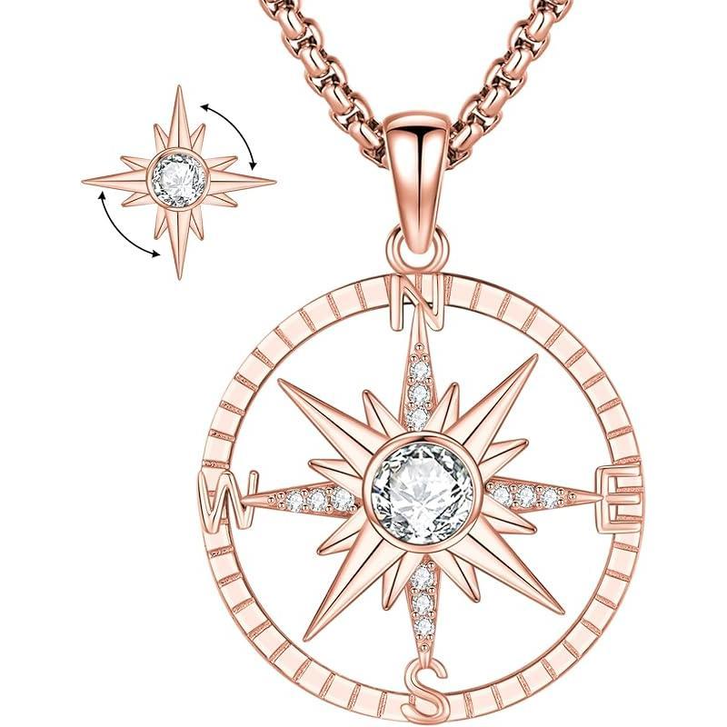 Compass Necklace for Women Men 925 Sterling Silver Pendant Urn Necklaces for Ashes Picture Locket Necklace Anchor Necklace Viking Necklace Crystals CZ Moonstone Abalone Shell Turquoise Compass Jewelry