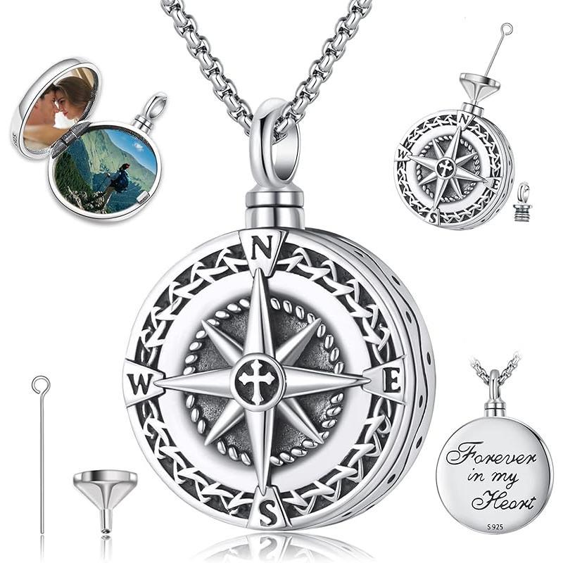 Compass Necklace for Women Men 925 Sterling Silver Pendant Urn Necklaces for Ashes Picture Locket Necklace Anchor Necklace Viking Necklace Crystals CZ Moonstone Abalone Shell Turquoise Compass Jewelry