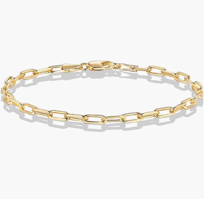 Gold plated paper clip/curl/figaro chain ladies adjustable bracelet