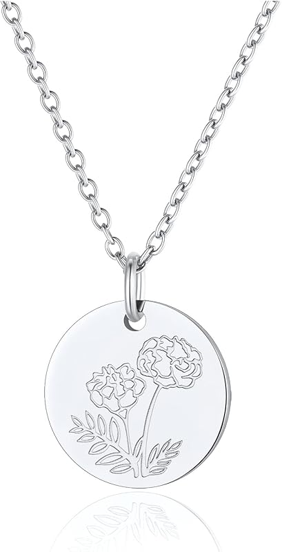 Necklaces for Women with Birthstone Stainless Steel/Gold Plated/Sterling Silver Jan. to Dec. Guardian Month Floral Pendant Custom Engraved Dainty Jewelry + Gift Box