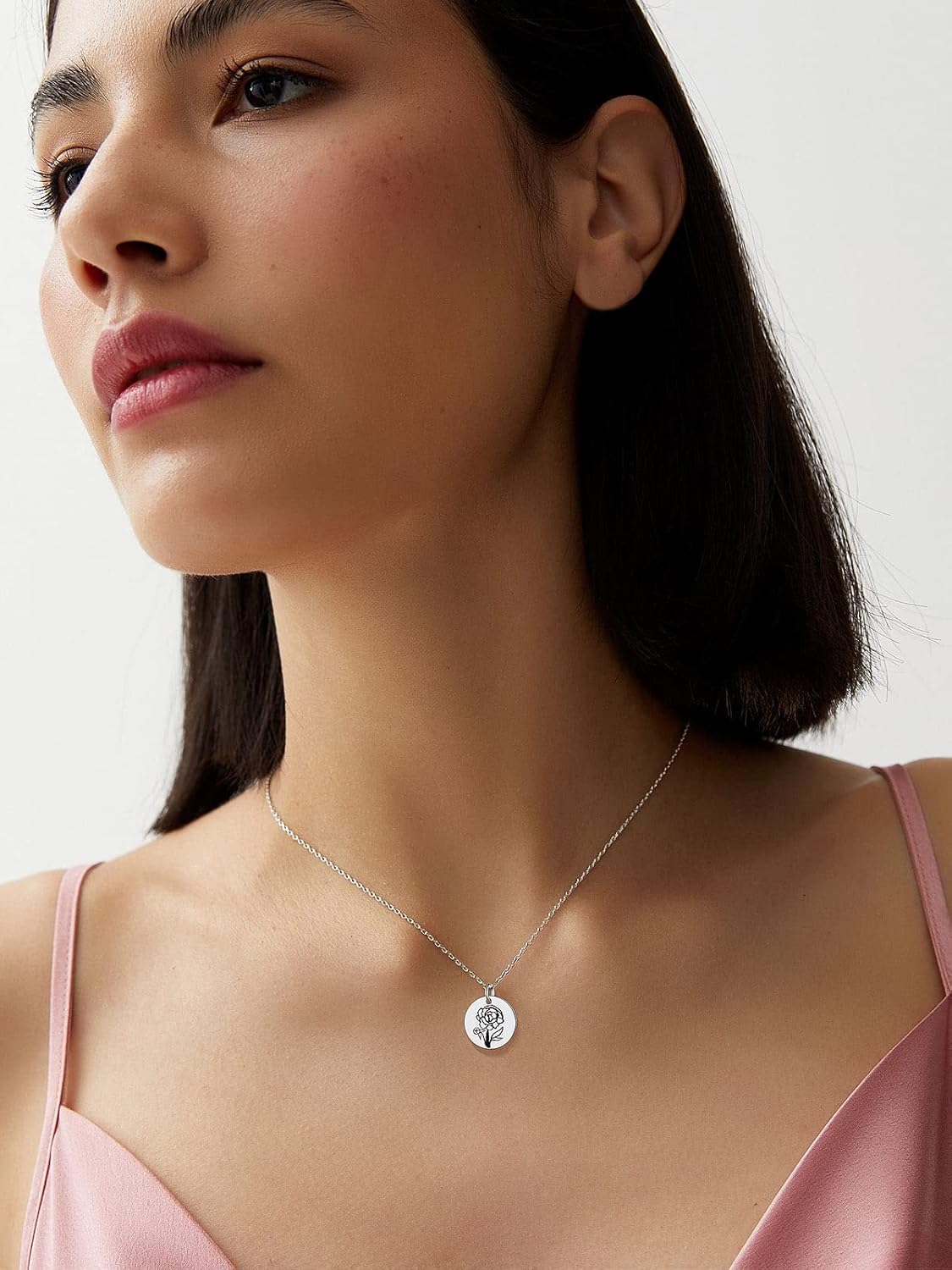 Necklaces for Women with Birthstone Stainless Steel/Gold Plated/Sterling Silver Jan. to Dec. Guardian Month Floral Pendant Custom Engraved Dainty Jewelry + Gift Box