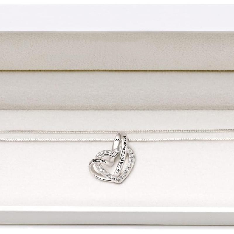 Jewelry Sterling Silver "I love you for always and forever" Love Heart Cubic Zirconia Necklace