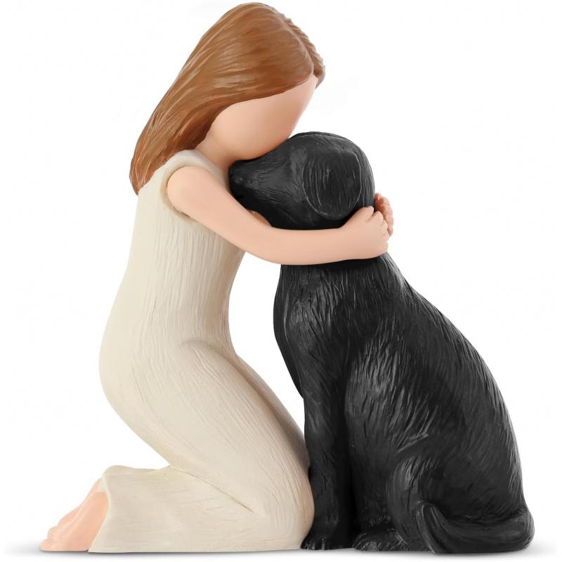 Love My Black Dog Figurines Statues, Black Dog Angel Friendship Remembrance Gifts, Sculpted Hand-Painted Figures for Dog Lovers