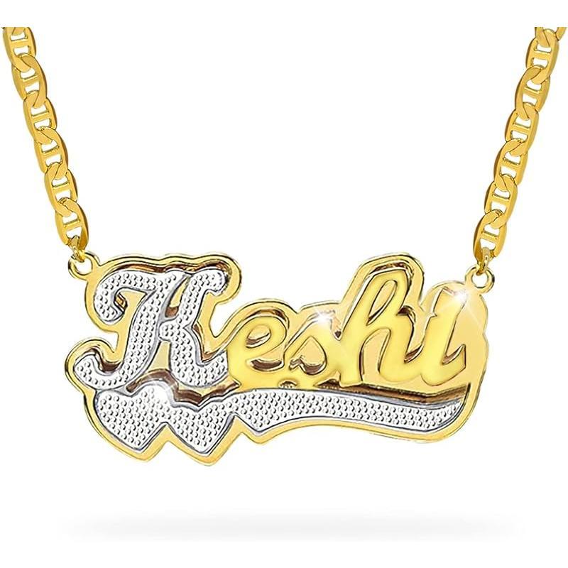 Double Plated Name Necklace Personalized Custom Nameplate Pendant Necklace Personalized Name Jewelry for Women Men Birthday Gifts