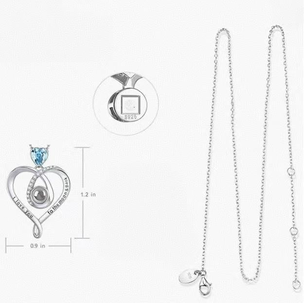 Lobster Clasp & Extender Chain 925 Sterling Silver Heart-shaped Sapphire Pendant Necklace with Diamond-studded Details & Romantic Engraving