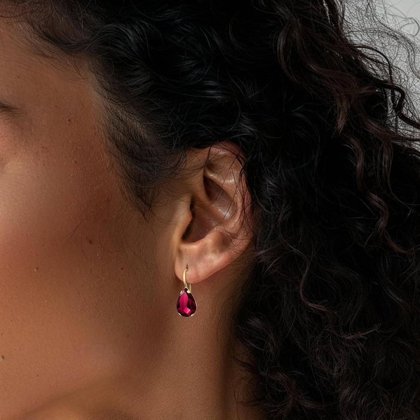 14K Solid Gold Earrings - Ruby Earrings for Women - 14K Gold Earrings for Women - July Birthstone Earrings - Teardrop Earrings for Women - Gold Dangle Earrings - Small Dainty Earrings