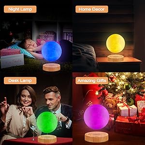 Levitating Moon Lamp,Floating and Spinning in Air Freely with 3D Printing LED Moon Lamp Has 20 Modes for Unique Gifts,Room Decor,Night Light,Office Desk Toys (Wooden Base 16 Colors)