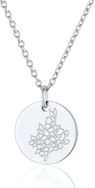 Necklaces for Women with Birthstone Stainless Steel/Gold Plated/Sterling Silver Jan. to Dec. Guardian Month Floral Pendant Custom Engraved Dainty Jewelry + Gift Box