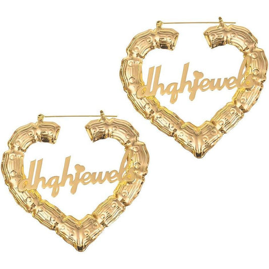 Custom Name Earrings Personalized Bamboo Hoop Earrings 18K Gold Plated Customize Earrings for Women Girls Hip-Hop Fashion Jewelry Gift