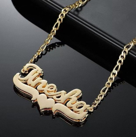 Double Layer Heart Nameplate Necklace 18K Gold Plated Custom Letter Name Necklaces Personalized double plated necklace with Heart Stainless Steel Pendant for Women Teen Girls Jewelry Gift